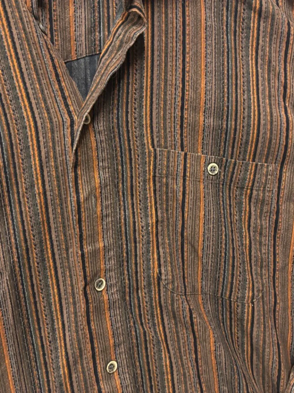 HAUPT of Germany Shirt Mens L 16.5 Brown Orange Stripe Corduroy Button Up Vintag